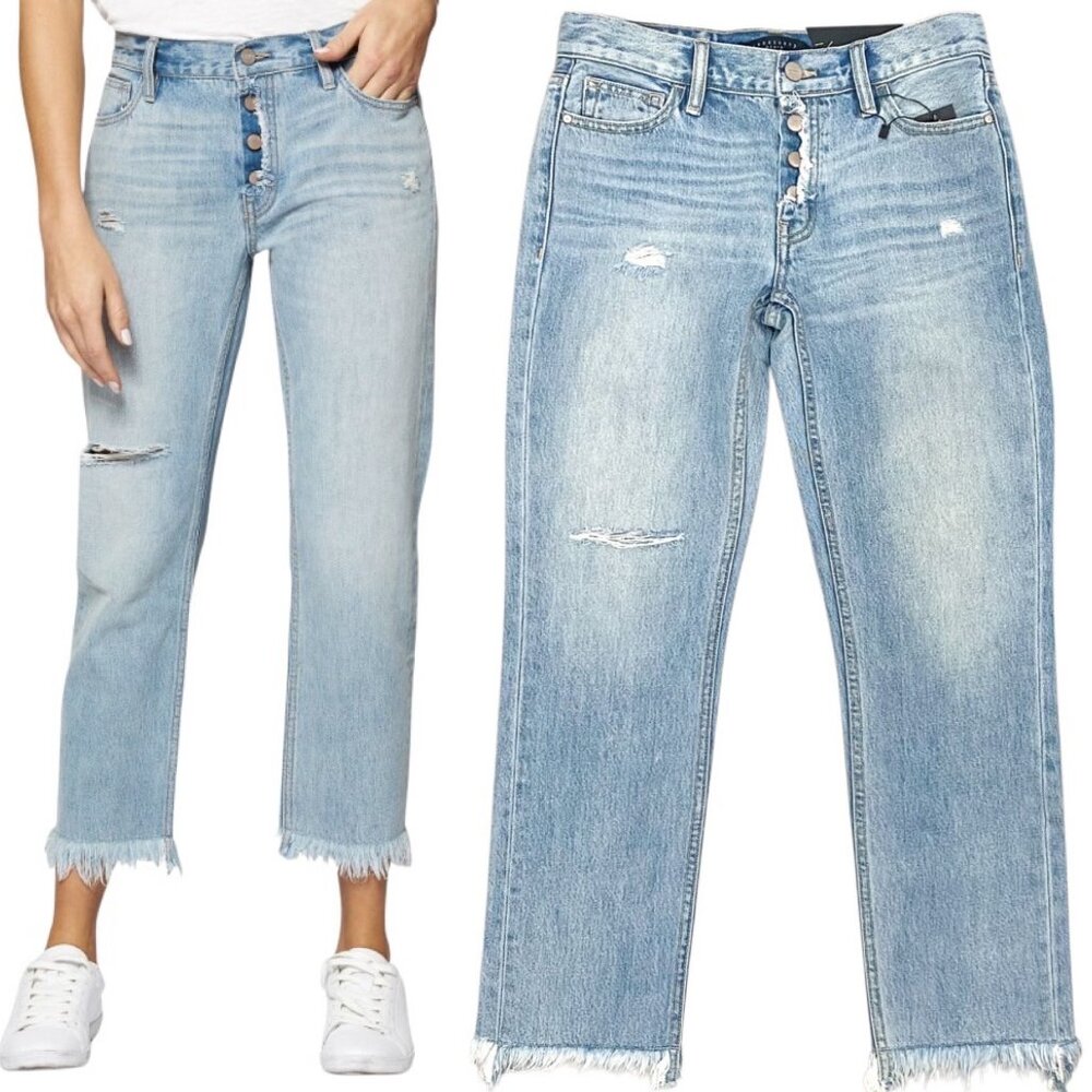 Sanctuary Alex Boyfriend Straight Leg Fray Hem Cropped Jeans in Light Wash Sz 24